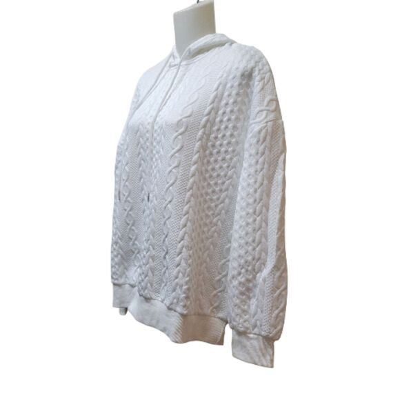 White Quilted Pullover Long Sleeved Drawstring Hoodie - NWOT - Picture 7 of 12